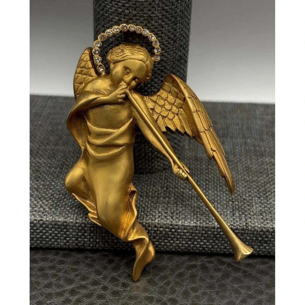 Vintage MMA METROPOLITAN MUSEUM ART NCMA Angel Cherub Brooch Pin Rhinestone Halo
